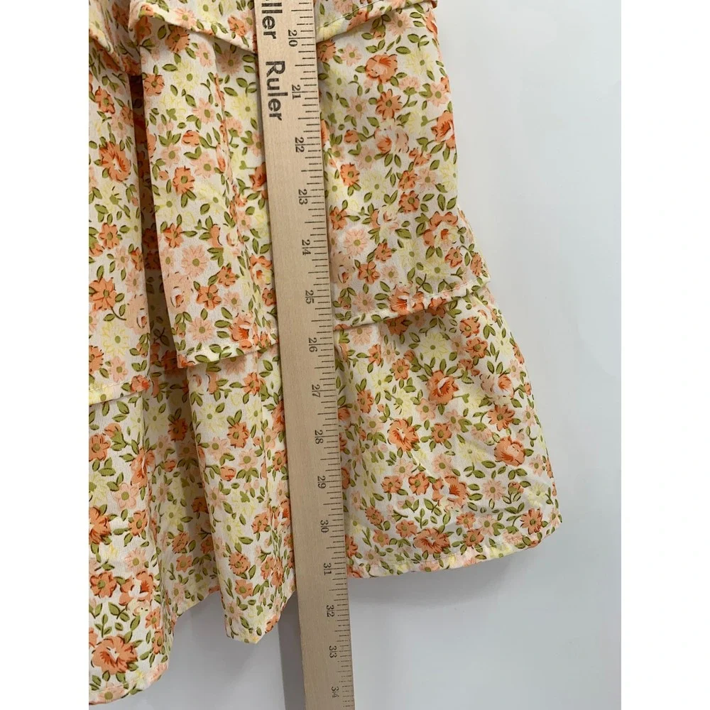 Altar'd State Dress Womens Medium Orange Floral Tiered Smocked Puff Sleeve